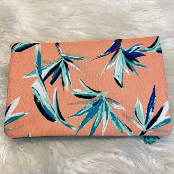 Rachel Pally bag tropical Vegan Leather Fold Over Clutch Peach teal zip bag - Picture 9 of 9